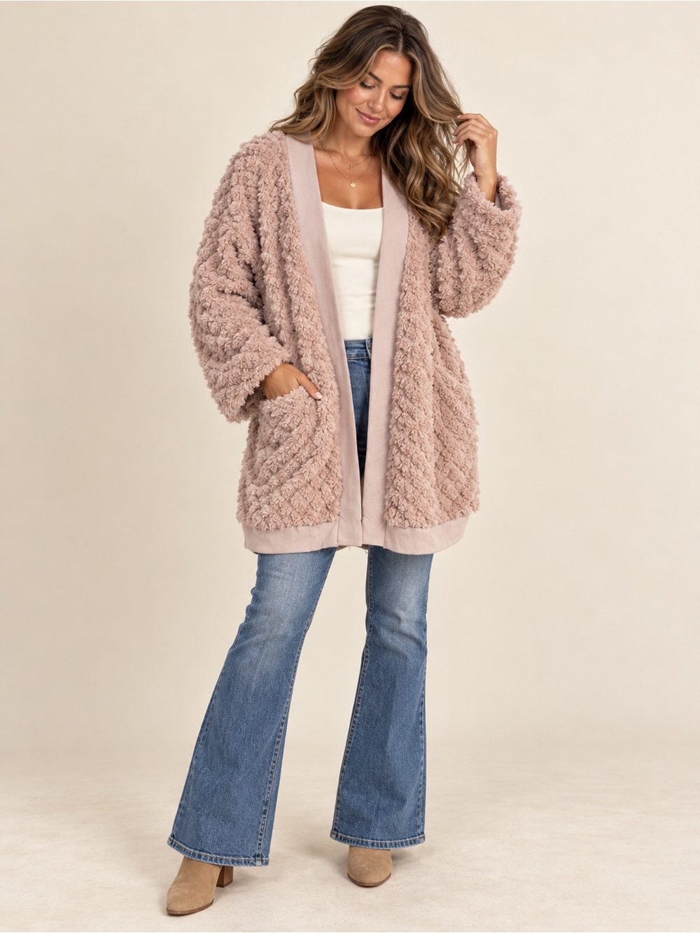 BumbleBella by Jill Martin Blush Pink Teddy Cardigan — M/L
